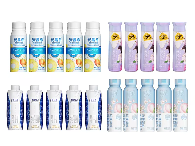 Assorted Flavored Beverages In Bottles And Cartons With Peach Lemon Lavender Tastes 3d model