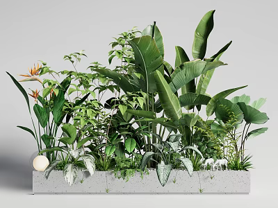 Various Potted Bonsai Plants In Concrete Container With Lush Green Leaves And Natural Style 3d model