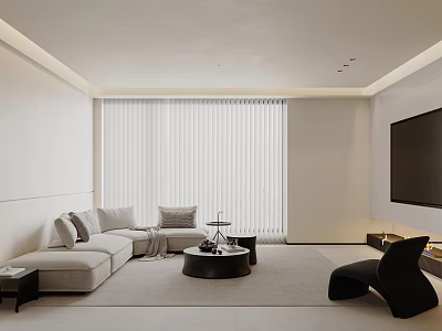 Modern Living Dining Room Interior With Light Sofa Coffee Table TV Wall and Curtains 3d model