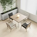 Modern Square Dining Table Set With Four Gray Beige Chairs And Round White Lamp 3d model