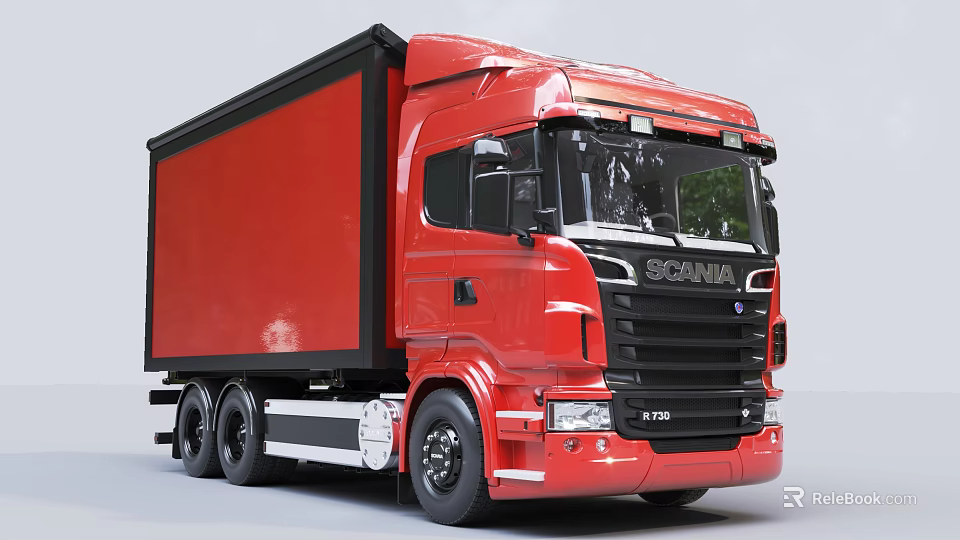 Red Scania Box Truck Featuring Efficient Cargo Transport And Modern Cab Design 3d model
