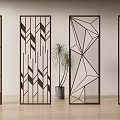 Modern Decorative Room Dividers With Various Geometric Patterns And Metal Frames 3d model