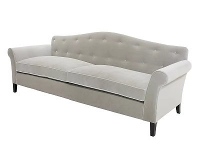 Light Gray Velvet Multi Seater Sofa With Tufted Back Rolled Arms And Black Wooden Legs 3d model