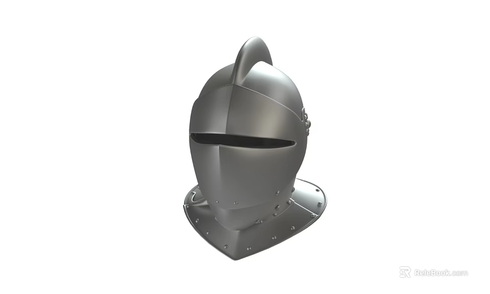 Shiny Silver Medieval Knight Helmet With Visor And Neck Guard 3d model 