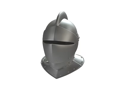 Shiny Silver Medieval Knight Helmet With Visor And Neck Guard 3d model
