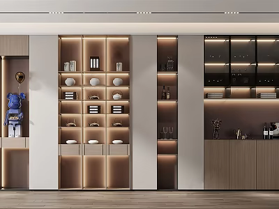 Modern Wine Cabinet Interior Design With LED Lighting Storage Shelves And Display Racks 3d model