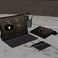 Modern Tablet Setup In Office Workspace With Keyboard Another Tablet Notebook Office Supplies And Pen