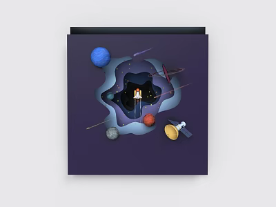 Cosmic Space Exploration Artwork With Planets Satellite Rocket And Spacecraft 3d model