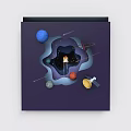 Cosmic Space Exploration Artwork With Planets Satellite Rocket And Spacecraft
