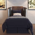Children's Bed with Wooden and Metal Headboard Navy Blue Bedding and Soft Blanket