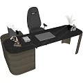 Modern Office Desk With Marble Top Wooden Base Ergonomic Chair Laptop Decorative Sculpture Dried Flowers