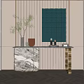 Modern Console Table With Marble Top Green Plant And Geometric Wall Decor 3d model