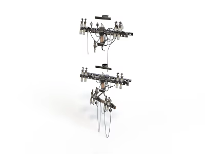 Double Layer Mechanical Metal Structure With Suspended Components And Connecting Wires 3d model