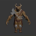 Muscular Minotaur Mythical Warrior Character Standing With Armour Chains And Leather Skirt