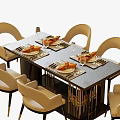 Modern Elegant Dining Table Set with Chairs Placemats Utensils and Wine Glasses