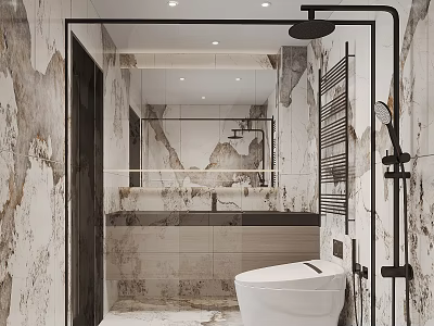 Modern Bathroom With Marble Walls Smart Toilet And Shower Fixtures 3d model