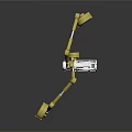 Yellow 3D Rendered Mechanical Robot With Articulated Arms Wheels And Transparent Cabinets