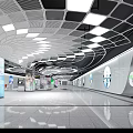 Modern Subway Station Interior Open Space With White Blue Pillar Lighting Ticket Machines And Seats