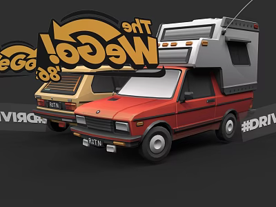 Retro Style WeGo Cartoon Cars In Red And Beige With Small Truck Design 3d model