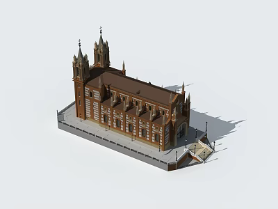European Style Architecture 3D Model with Towers Spires and Arched Windows 3d model