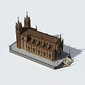 European Style Architecture 3D Model with Towers Spires and Arched Windows