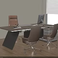 Modern Elegant Office Desk Design With Leather Chair And Computer Setup 3d model