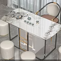 Elegant Tea Table And Chairs With Marble Tabletop Gold Black Frame And White Stools 3d model