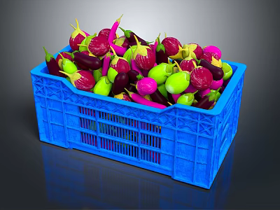 Fresh Vibrant Assorted Colored Vegetables Displayed Together in Blue Plastic Crate 3d model