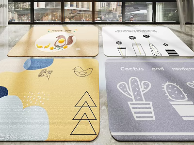Square Rugs with Cartoon Patterns Geometric Shapes Cactus and Bird Designs 3d model