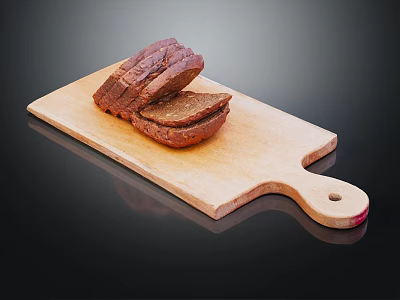 Fresh Sliced Bread on Wooden Cutting Board Against Black Background 3d model