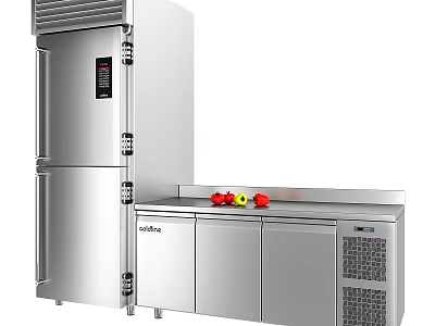 Stainless Steel Commercial Kitchen Equipment With Upright Refrigerator And Under Counter Freezer Worktop 3d model