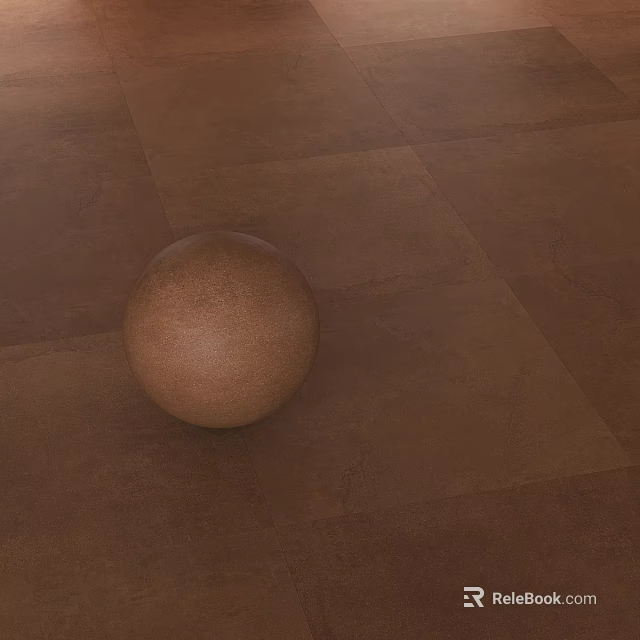 Elegant Brown Floor Tiles with Textured Surface and Round Sphere Decor 3d model 