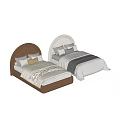 Modern Double Bed With Brown Headboard White Sheets Gray Pillows And Patterned Throw 3d model