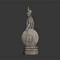 Detailed Classical Warrior Statue Standing With Spear Shield And Pedestal
