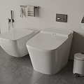 Modern White Wall Mounted Toilet With Towel Rack Toilet Paper Holder And Trash Can