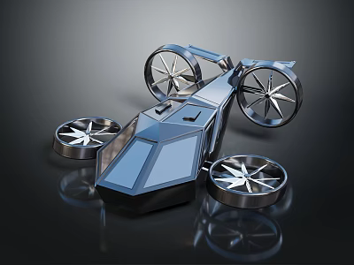 Sleek Modern Silver Smart Machine With Multiple Wheels And Propellers Design 3d model