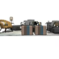 Modern Sofa And Coffee Table Set With Pillows Side Tables Brown Armchair And Rug