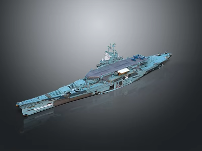 Blue Aircraft Carrier Model 3D Rendering With Deck And Island Structure 3d model