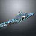 Blue Aircraft Carrier Model 3D Rendering With Deck And Island Structure