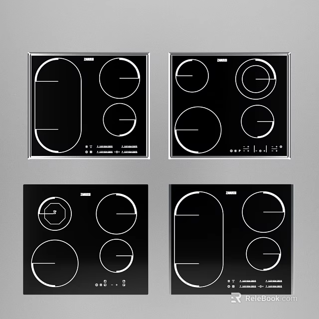 Kitchen Appliances Electric Hobs With Different Design Black Panel And Multiple Heating Zones 3d model 