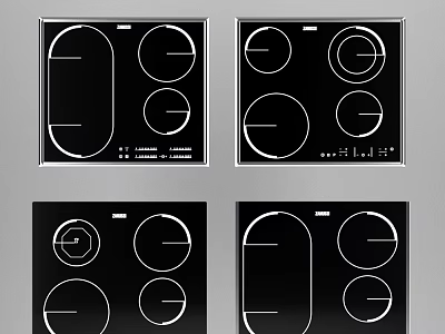 Kitchen Appliances Electric Hobs With Different Design Black Panel And Multiple Heating Zones 3d model