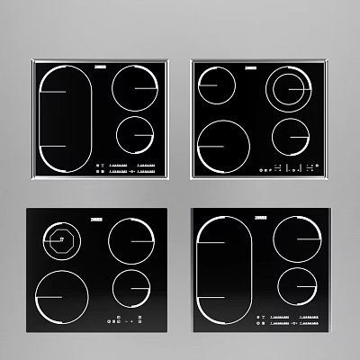 Kitchen Appliances Electric Hobs With Different Design Black Panel And Multiple Heating Zones 3d model
