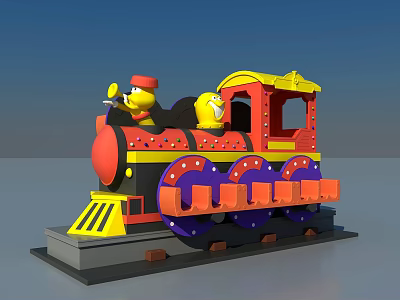 Colorful Outdoor Playground Train Ride With Cartoon Design Kids Amusement Equipment 3d model
