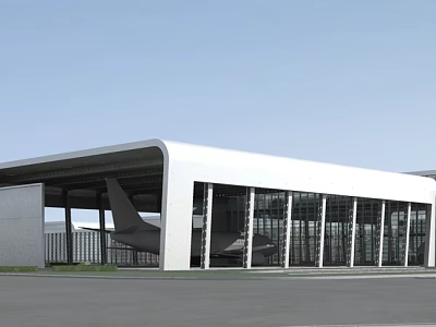Modern Industrial Factory Building Featuring Large Glass Windows And Aircraft 3d model