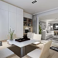 Modern Living and Dining Room Interior With White Table Chairs Sofa and Green Plants