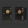 Dual Commercial Safes With Black Exterior Gold Circular Locks And Heavy Duty Security Design