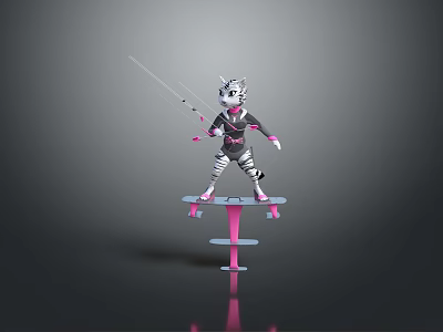 Zebra Patterned Character Pink Black Outfit Balancing On Pink Multi Level Platform With Long Pole 3d model