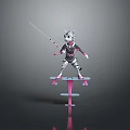 Zebra Patterned Character Pink Black Outfit Balancing On Pink Multi Level Platform With Long Pole 3d model
