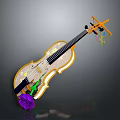 Elegant Decorative Violin With Purple Rose Golden Trim And Colorful Tassels