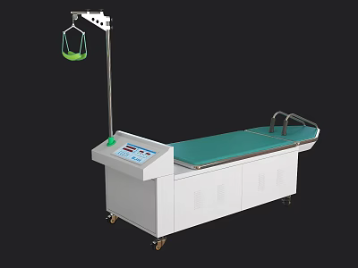 Professional Medical Traction Table With Green Padded Surface Overhead Suspension Device And Control Panel 3d model